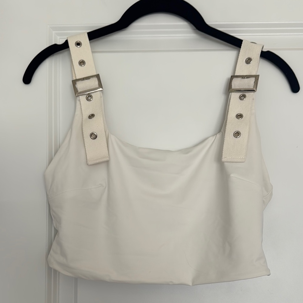 Tiger Mist White Women's Top with Strap Details